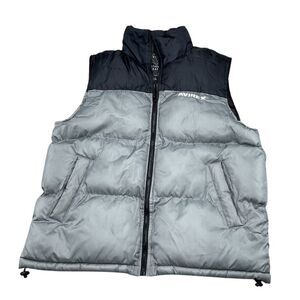 Avirex Puffer Vest Men Large Gray Black Padded Ski Authentic Brand Hidden Hood